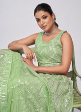 Green Colour Soft Net Lehenga Choli Looking Alluring